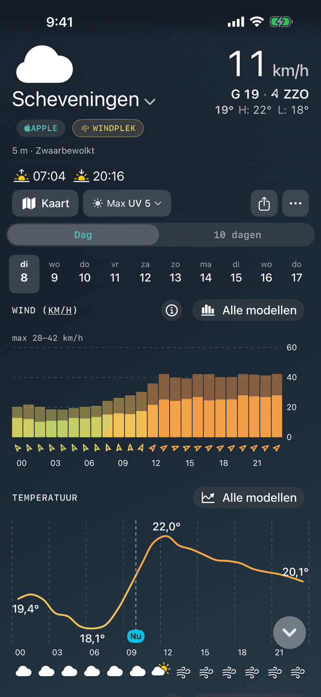 Weather Nerd in Dutch, showing Scheveningen